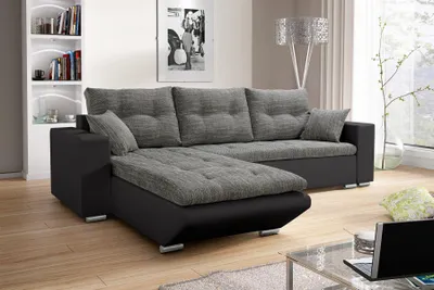 Produktbild von Ecksofa Sofa NINO mit Schlaffunktion Schwarz-Grau Ottomane Links