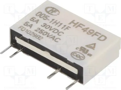 Obrázok produktu pre 1x Relé: elektromagnetické, 5A/250VAC, cievka: 5VDC, 5A, typ HF49FD/005-1H11F, elektro