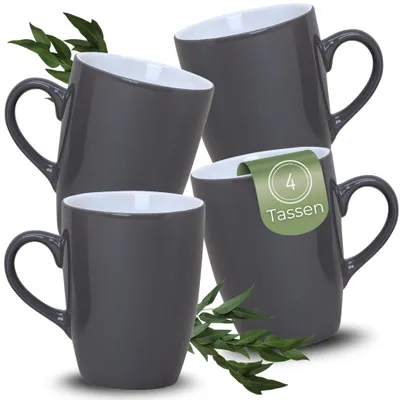 Produktbild von Kaffeetassen 4er Set aus Keramik 340ml, Teetassen in Grau