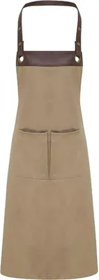 Produktbild von Premier Workwear PR123 | Espresso Bib Apron - 86 cm lang und 72 cm breit - Farbe: Khaki (ca. Pantone 7503)/Brown (ca. Pantone 476) - Größe: One Size