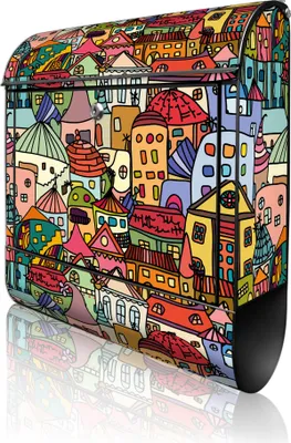 Zdjęcie produktu dla banjado design skrzynka na listy stalowa czarna z przegrodą na gazety malowana proszkowo "Funky Town" 38x46x12,5cm & 2 klucze - Skrzynka pocztowa A4 z materiałem montażowym [BKSCH 10864]