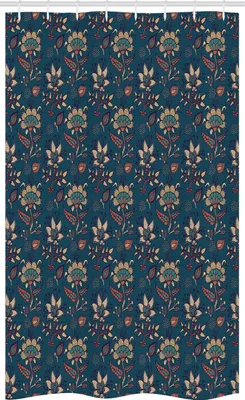 Produktbild von ABAKUHAUS Bohemien Schmaler Duschvorhang, Vintage Blumen, Badezimmer Deko Set aus Stoff mit Haken, 120 x 180 cm, Teal Beige und Zimt