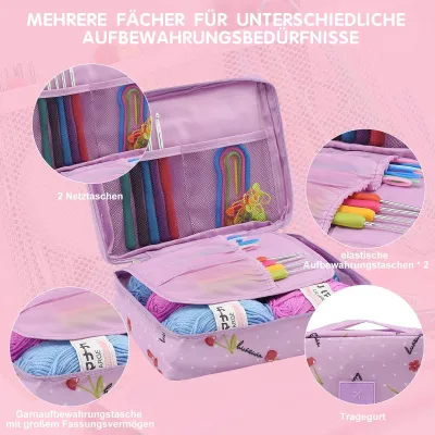 Obrázok produktu pre Súprava na háčkovanie pre začiatočníkov – 58-dielna súprava háčkovacích ihiel – vlna – príslušenstvo – taška na uloženie – ručné práce DIY