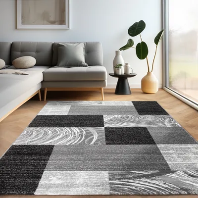 Obrázek produktu pro Moderní designový koberec s dynamickým vzorem – stylový a výrazný, velikost: 80 x 300 cm, Barva: Černá-2