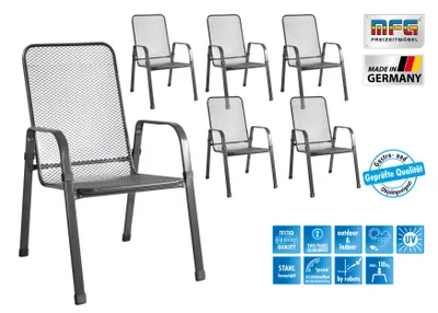 Produktbild von MFG Stapelstuhl Streckmetall Mec-Stor, 6er Set, anthrazit, stabil, wetterfest, pulverbeschichtet, mit Stahlrohr-Sonderprofil
