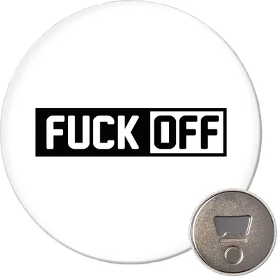 Produktbild von Huuraa Magnet Fuck Off Schriftzug 59mm Kühlschrankmagnet rund Flaschenöffner Geschenkidee
