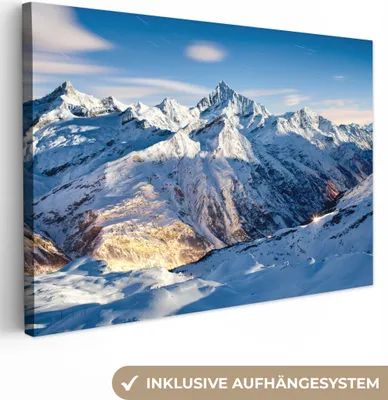 Produktbild von MuchoWow® - Leinwandbilder - Alpen - Berg - Schnee, Wandbild, Wanddeko Bilder Wohnzimmer, 120x80 cm