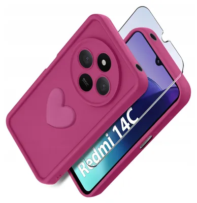 Immagine prodotto di Custodia per Xiaomi Redmi 14C in silicone opaco con cuore + vetro protettivo per lo schermo
