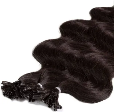 Produktbild von hair2heart Premium Extensions Echthaar Bondings Gewellt - 25 Strähnen 0.8g 40cm 5/0 mittelbraun