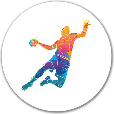 Produktbild von Huuraa Aufkleber Handball bunte Silhouette 10cm rund Sticker Geschenkidee