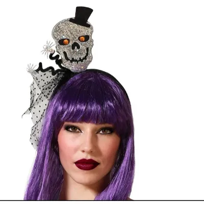 Produktbild von Stirnband Totenkopf Halloween Silberfarben