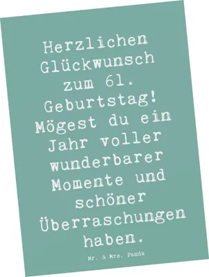 Produktbild von Mr. & Mrs. Panda Postkarte Spruch 61. Geburtstag Glückwünsche - Meeresbrise - Geschenk, Ansichtskarten, bildkarte, Postkarten, liebevoll., Fotokarte, besondere Nähe
