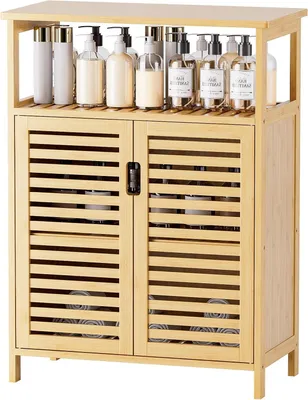 Zdjęcie produktu dla Szafka łazienkowa - Szafka do przechowywania - Organizacja przestrzeni - Naturalna bambusowa - 60x30x80,5 cm - Naturalny wygląd