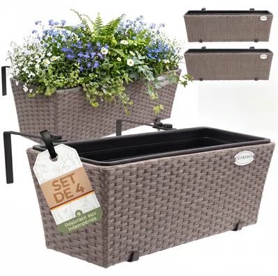 Image de 4x Bac à fleurs 11 litres support de montage intérieur extérieur jardinière pot de fleurs décoration balcon terrasse crème