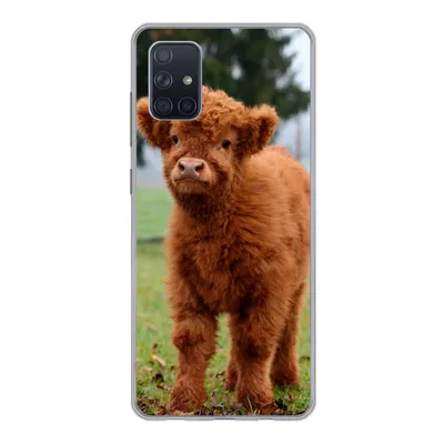 Produktbild von MuchoWow® Handyhülle Schutzhülle Hülle für Samsung Galaxy A71 Scottish Highlander - Kalb - Gras Silikon Softcase Handy Hülle - Kartenbesitzer