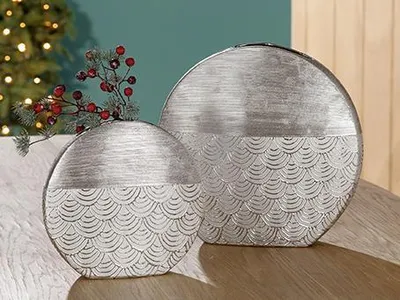 Produktbild von Gilde Keramik Vase Tegola flach  versilbert L= 6 cm B= 25 cm H= 25cm  cm