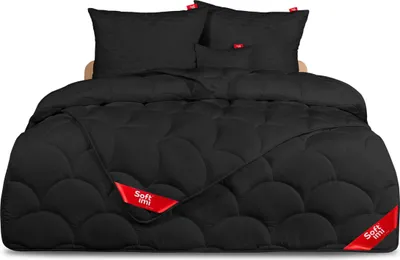Produktbild von n-Set Softimi Mikrofaser 200x220 cm Schwarz mit 2 Kopfkissen 70x80 cm Antiallergisch