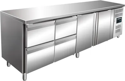 Zdjęcie produktu dla Stół chłodniczy Saro KYLJA 4140 z 4 szufladami i 2 drzwiami 2230x700x890-950mm