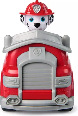 Produktbild von PAW Patrol - Marshall-Figur mit Feuerwehr-Fahrzeug, stabiles Basis-Fahrzeug (2025), authentisches Spielzeug zur Serie für Kinder ab 3 Jahren, Feuerwehrauto, 3 Jahr(e), Kunststoff, Grau, Rot