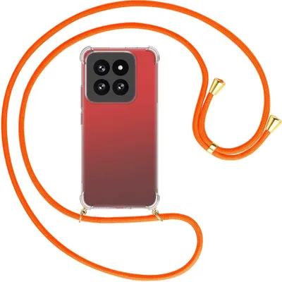 Produktbild von Handykette Backcover-Schutzhülle mit Band (Metall goldfarben) für Xiaomi 14 Pro (23116PN5BC) - neonorange