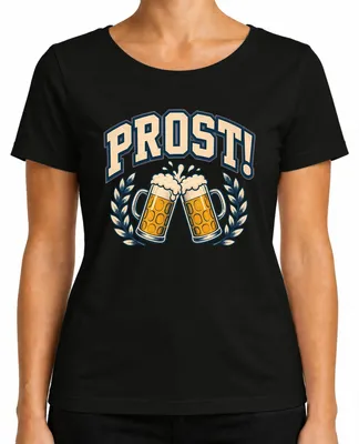 Productafbeelding van PROST! Bierkruik, , volksfeest, traditioneel kledingstuk, lederen broek, dames T-shirt, zwart, maat XL