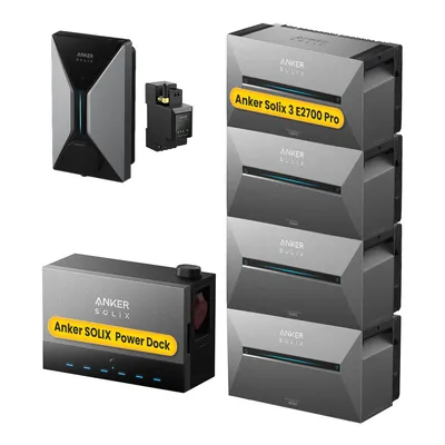 Produktbild von Balkonkraftwerk Speicher,Anker SOLIX Solarbank Power Dock mit SOLIX 3 E2700 Pro x4 & V1 Smartes Ladegerät 11kW für E-Autos Inkl. Smart Zähler(0% MwSt)