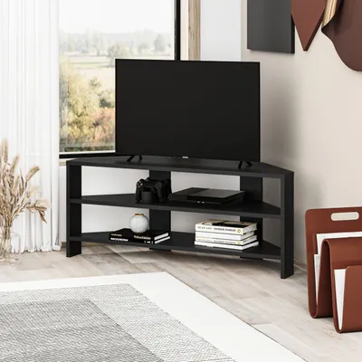 Produktbild von DECORTIE Thales Modernes Eck-Fernsehgerät Multimedia-Center TV-Ecke Schwarz Bute 110 x 36 x 45 cm