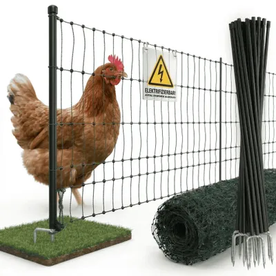 Produktbild von Agrarzone Geflügelnetz 25m x 112cm, Doppelspitze, elektrifizierbar - Mobiler Hühnerzaun Weidezaun Hühner Geflügel Hundezaun Haustierzaun