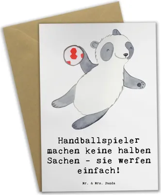 Produktbild von Mr. & Mrs. Panda Grußkarte Handball Wurf - Weiß - Geschenk, Leidenschaft, Sportart, Teamsport, Spieler, Grußkarten, Humor, Sportler, weihnachtskarten, Sport, Teamgeist