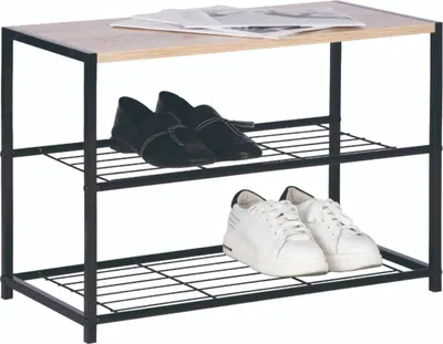 Produktbild von Happyment Schuhregal – 6 Paar Schuhe – Vintage Schuhbank – Schwarz – Kompakt & Stabil