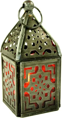 Produktbild von Orientalische Metall/Glas Laterne in Marrokanischem Design, Windlicht, Mehrfarbig, Glas,Metall,Eisen, Farbe: Rot, 12*5,5*5,5 cm