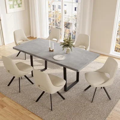 Image de Table extensible pour 6 personnes, en MDF, de 130 à 170 cm, de couleur beige
