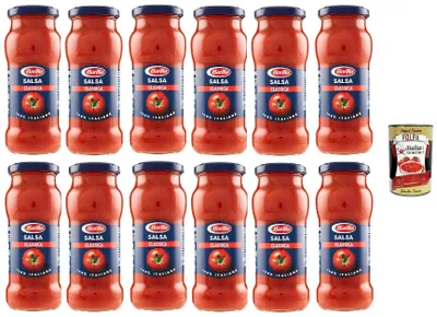 Produktbild von Barilla Salsa Classica 12x300g – 3,6 kg tomatige Pastasauce, 100% italienischer Geschmack, sofort servierfertig, ideal für Pasta & Pizza – Familien-Vorrat + Italian Gourmet polpa