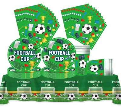 Fußball-Partygeschirr-Set, 61-teilig, Pappteller, Becher, Servietten, Tischdecke