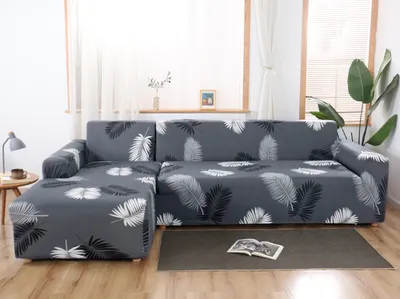 Produktbild von Elastisch Sofabezug Ecksofa L Form Sofahusse Sofa Überwurf Sofaüberwurf Couch Bezug, für Ecksofa (2-Sitzer+3-Sitzer),Schwarze Feder