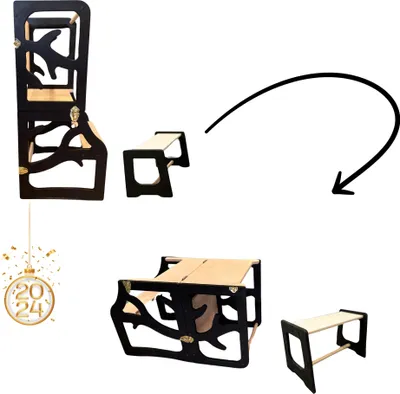 Obrázek produktu pro Učící věž, psací stolek, židle, tabule 4v1 montessori černá