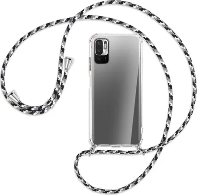 Produktbild von Handykette Backcover-Schutzhülle mit Band (Metall silberfarben) für Xiaomi Redmi Note 10 5G - schwarz/grau/weiß