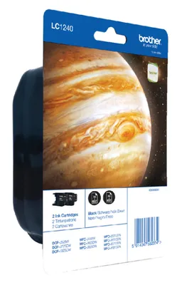 Obrázok produktu pre Brother LC-1240BKBP2, Štandardná výťažnosť, Čierna, Atrament na pigmentovej báze, 600 strany, Viacnásobné balenie