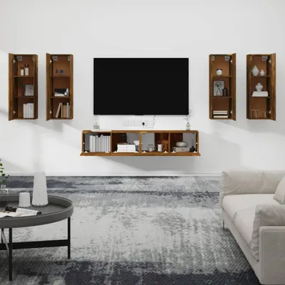 Produktbild von "2024 Cloris" 6-tlg. TV-Schrank-Set Räuchereiche Holzwerkstoff - Fernsehtisch TV-Schränke DE132877