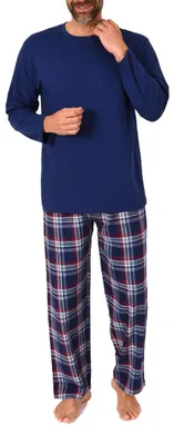 Produktbild von Herren Schlafanzug lang, Pyjama mit Flanell-Hose in Karo-Optik ; navy1 , 48