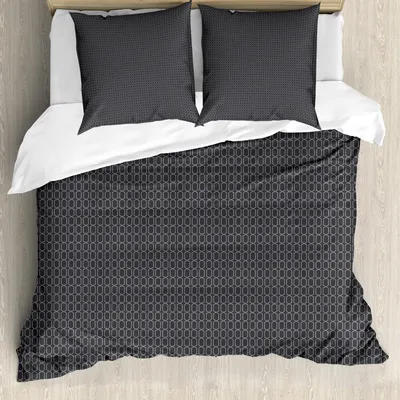Produktbild von ABAKUHAUS Jahrgang Bettbezug Set, Antike Abstrakt Trellis mit Wiederholung Geometrische Formen Motiv Kunstdruck, 200 x 200 cm + 80 x 80 cm, Grau und Dunkelgrau
