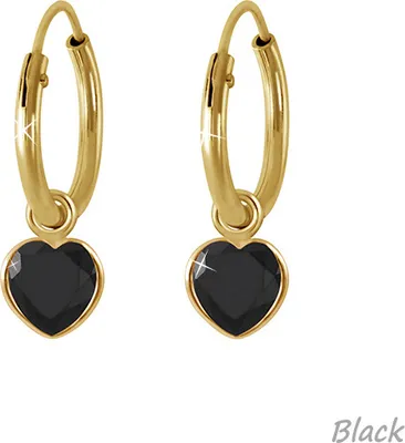 Produktbild von Zirkonia Herz Creolen Kinder Ohrringe 925 Silber mit 14 kt Gold plattiert Black