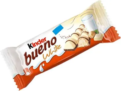 Produktbild von Ferrero Kinder Bueno White, Chocolate snacks, 43 g, 2387 kJ, 572 kcal, 43,6 g, 8,8 g