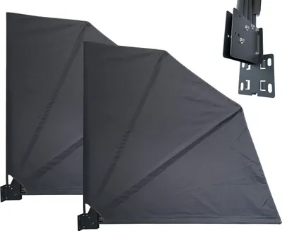 Two gray privacy screens are shown, attached to mounting brackets.