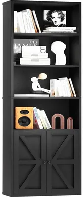 Immagine prodotto di Libreria nera con 2 ante e 6 ripiani, altezza 181 cm