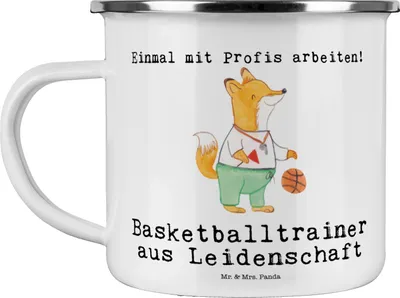 Produktbild von Mr. & Mrs. Panda Kaffeepott Basketballtrainer Leidenschaft - Weiß - Geschenk, becher emaille, Ballsport, Teetasse, Pott, Basketball, Sport, Verein, Tasse, Blechtasse