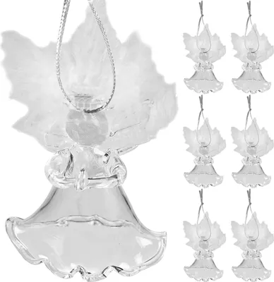 Produktbild von Weihnachtsbaumanhänger Engelsfiguren mit Federflügeln 6er Set Glas 22497