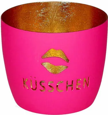 Produktbild von Gift Company Windlicht Madras M, Küsschen, Teelichthalter, Kerzenhalter, Eisen, Hot Pink / Gold, H 8.5 cm, 1211404013