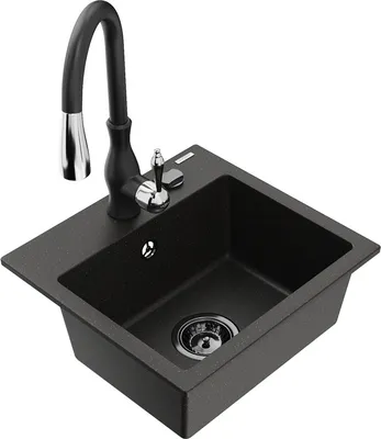 Produktbild von Mexen Milo 1-Becken-Granit-Spüle mit Mischbatterie Savita, Schwarz/Gold metallisch- 6505-75-672601-70-B
