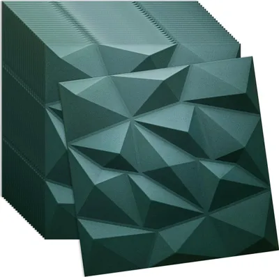 Produktbild von 3D Wandpaneele Flaschengrün 24 Stück / 6 m² | Deckenpaneele aus Polystyrol | 50 × 50 cm | Geometrische Dekorplatten | Verdico